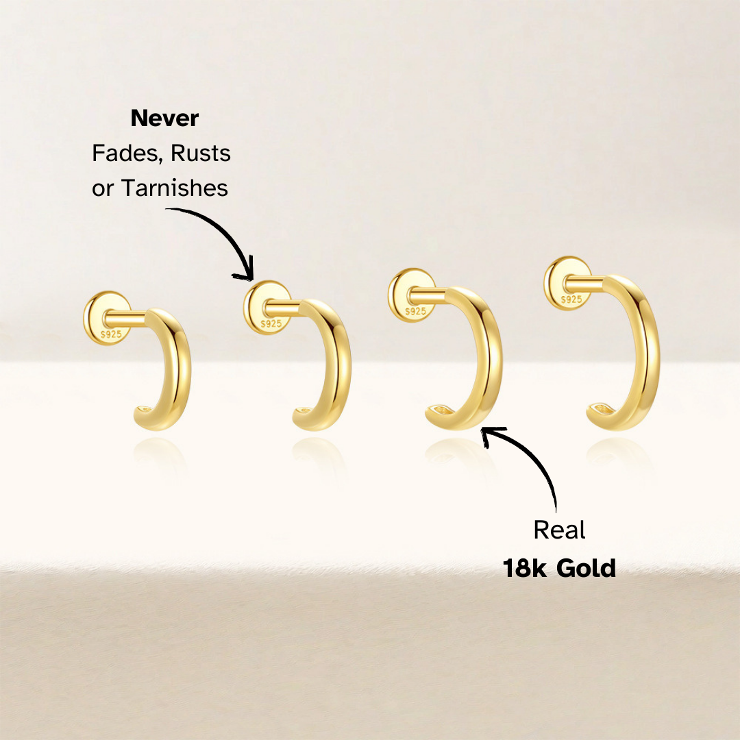 Set of 4 Gold Hoop Earrings - 6mm, 7mm, 8mm, 9mm S925 Sterling Silver, Perfect Ear Stack