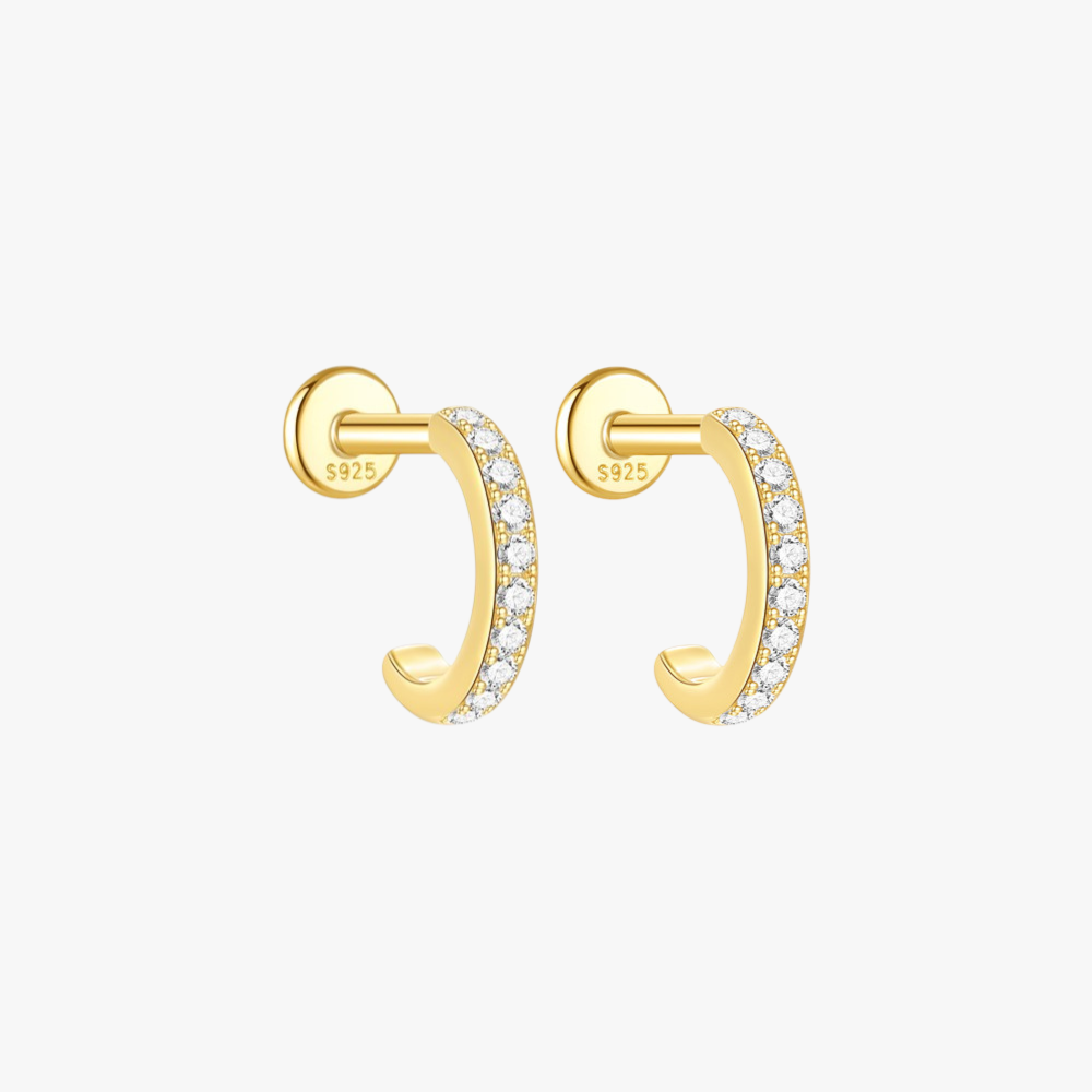 7mm Gold Vermeil Pave Hoop Earrings - Minimalist gold huggie hoops for stacking