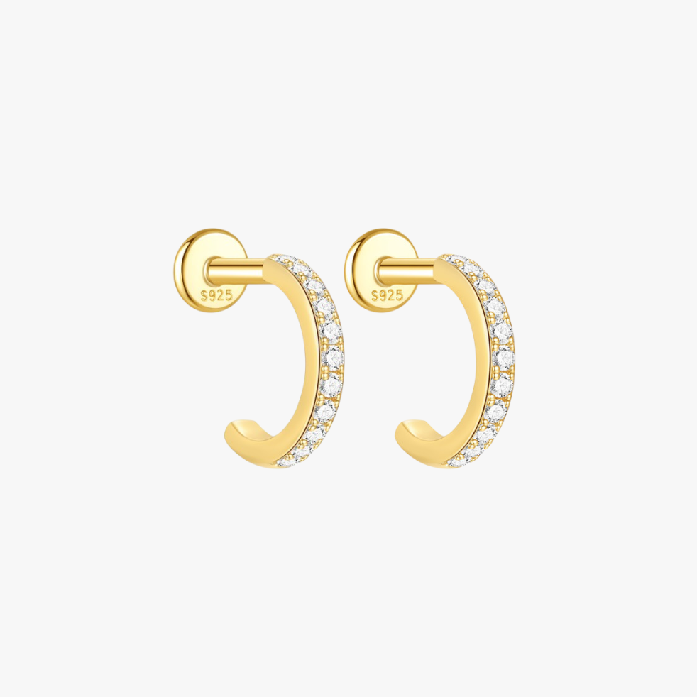 8mm Gold Vermeil Pave Hoop Earrings - Classic cubic zirconia mini hoops