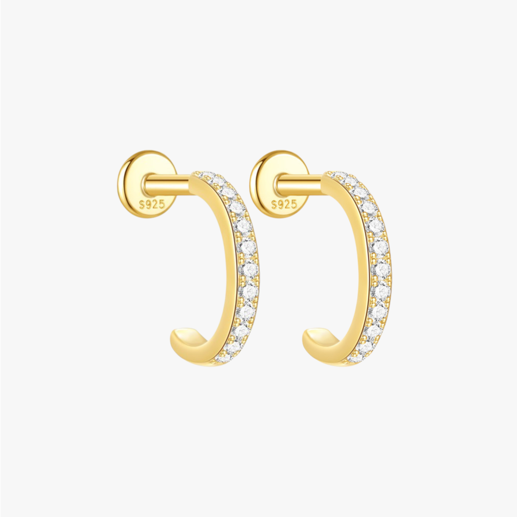 9mm Gold Vermeil Pave Hoop Earrings - Elegant small hoop earrings for daily wear