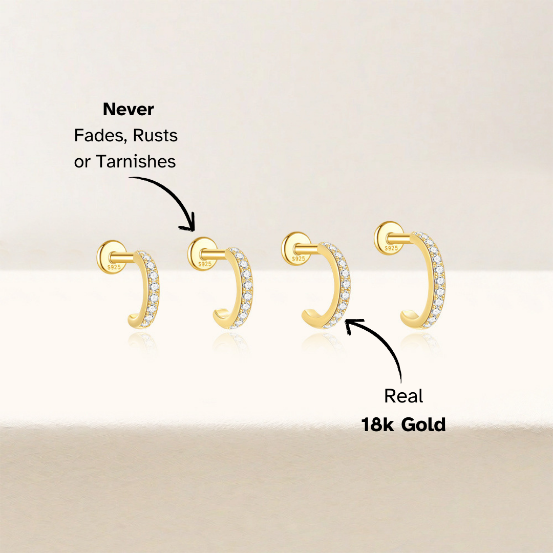 Gold Vermeil Pave Hoop Earrings Set - 6mm, 7mm, 8mm, 9mm sizes for layering