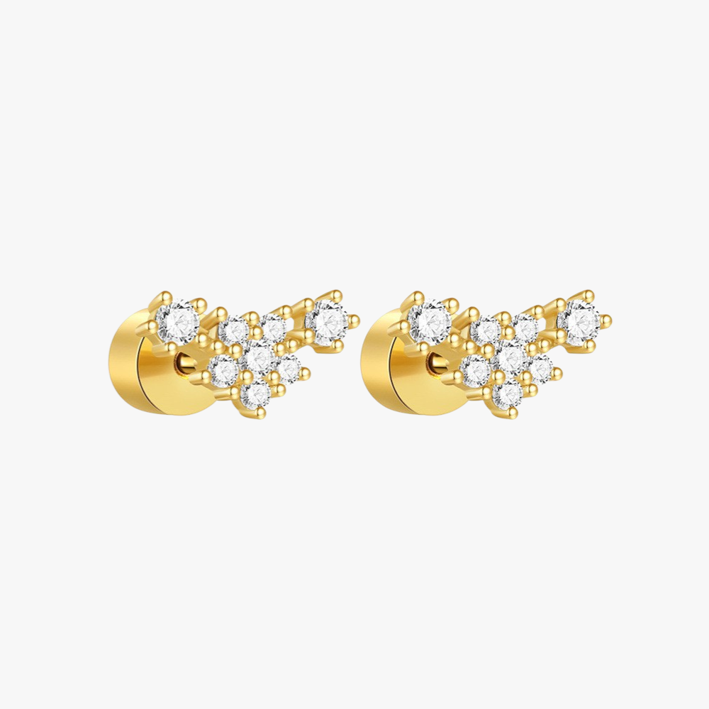 Gold zircon cluster stud earrings in S925 sterling silver, featuring a sparkling and elegant design.