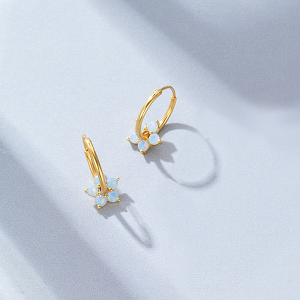 Gold flower opal earrings, a beautiful and trendy accessory for casual wear.