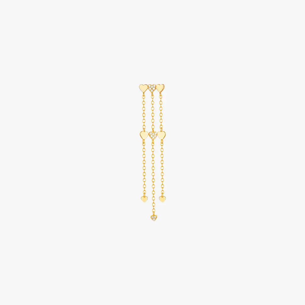 Gold layered chain earrings with heart accents, a trendy and stylish choice for women’s everyday wear.