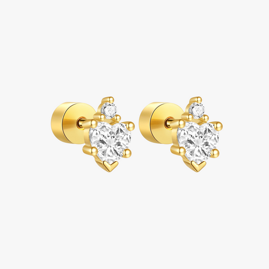 Heart-shaped zircon stud earrings in gold-plated S925 sterling silver, perfect for elegant everyday wear.