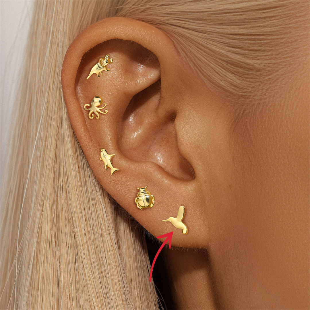 Gold Hummingbird Stud Earrings – Elegant 925 Sterling Silver Bird Earrings for Women