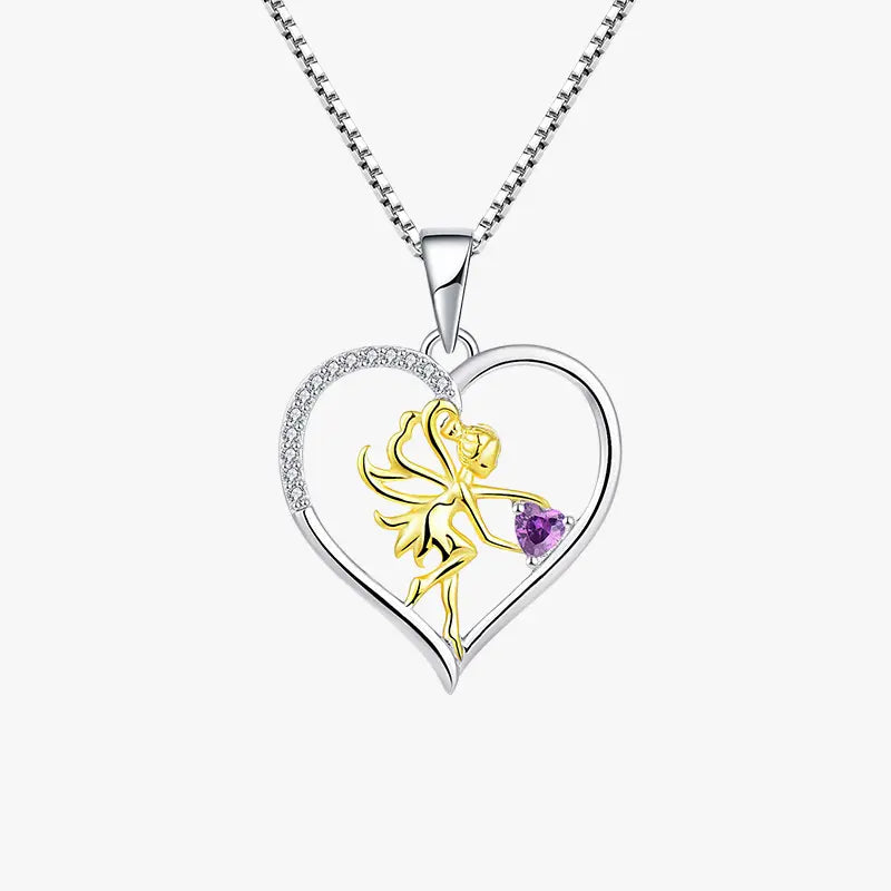 925 Sterling Silver Heart Angel Pendant Necklace