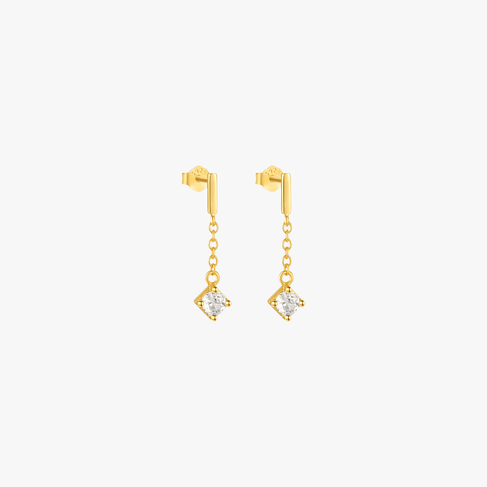 Minimalist gold drop earrings with diamond details for a sleek, elegant style.