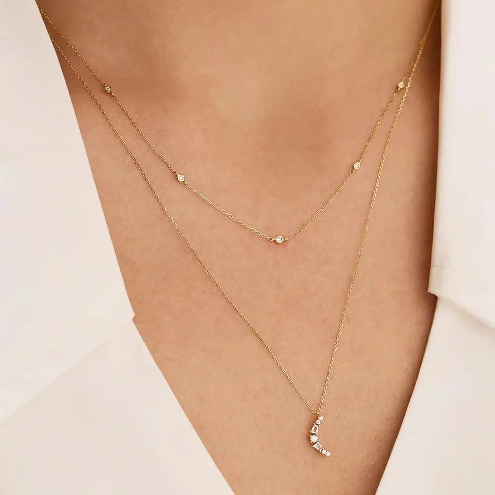 Crescent Zircon Geometric Pendant Necklace