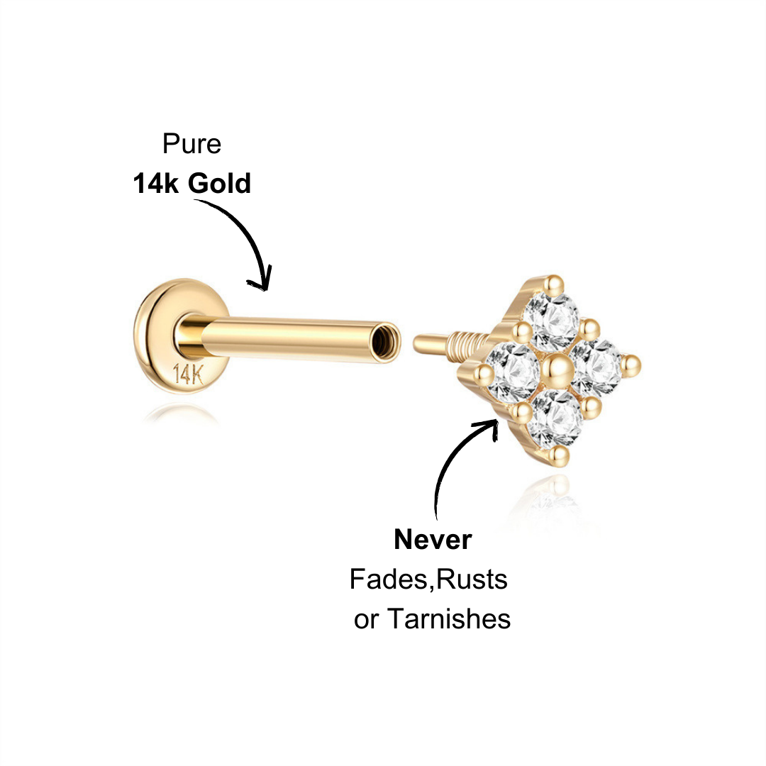 Pure 14k gold earrings featuring a sparkling diamond cluster, durable, fade-resistant, and ideal for gifting or daily use.