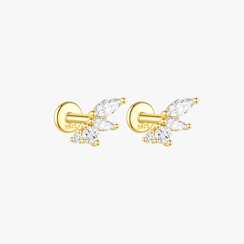 Elegant S925 sterling silver marquise-cut crystal cartilage earring in gold, perfect for a minimalist and chic ear stack.