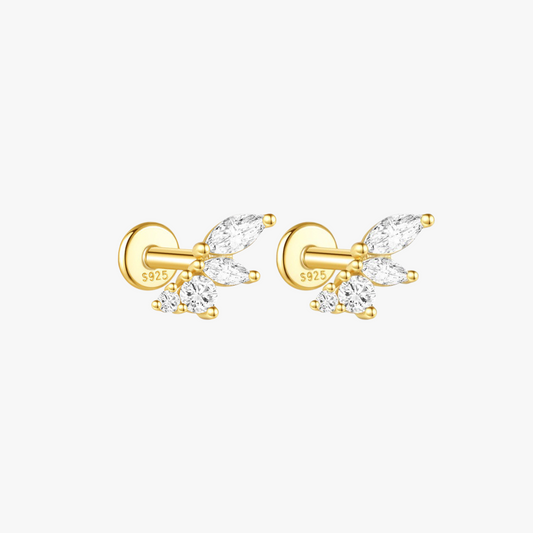 Elegant S925 sterling silver marquise-cut crystal cartilage earring in gold, perfect for a minimalist and chic ear stack.