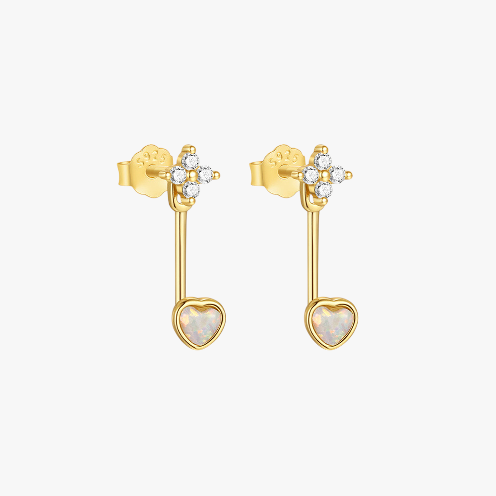 S925 sterling silver gold-plated opal heart dangle earrings, elegant and stylish, perfect for everyday wear and special occasions.