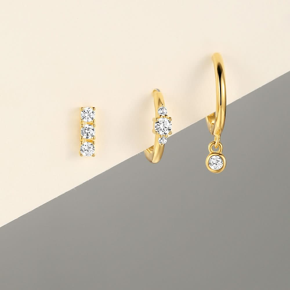 Pyramid geometric diamond hoop earrings set in S925 sterling silver, a luxurious and fashionable set for stylish women.