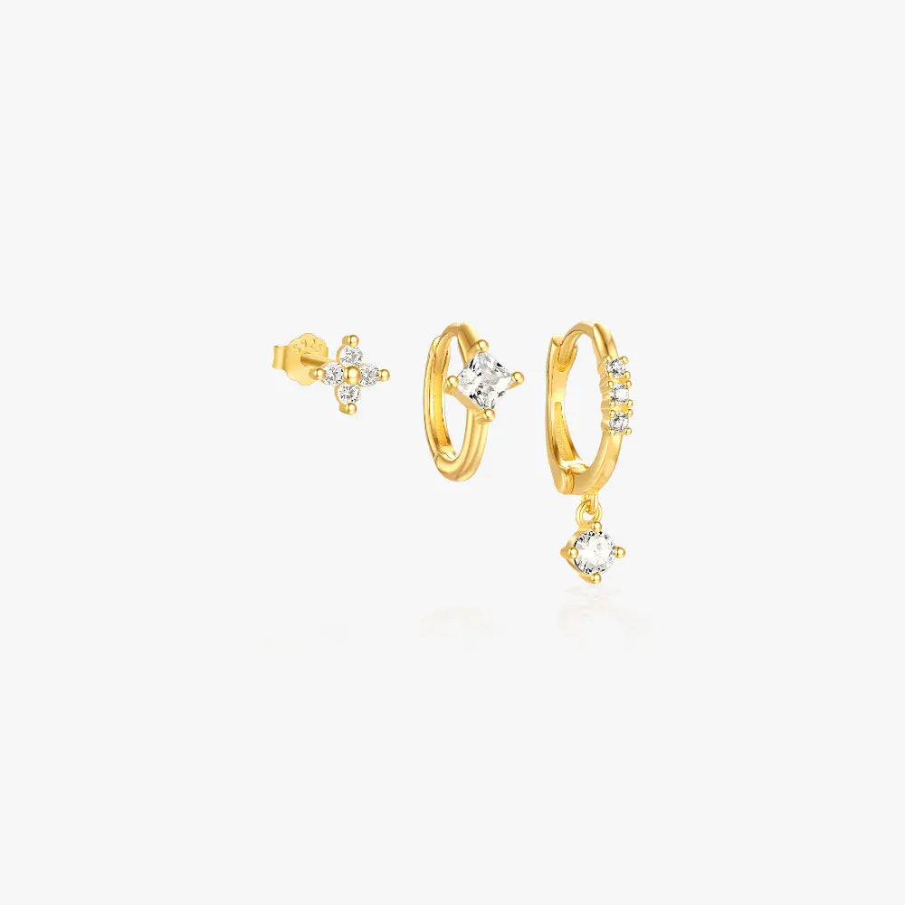 S925 sterling silver diamond flower hoop earrings set for women, minimalist design, trendy jewelry for everyday wear.