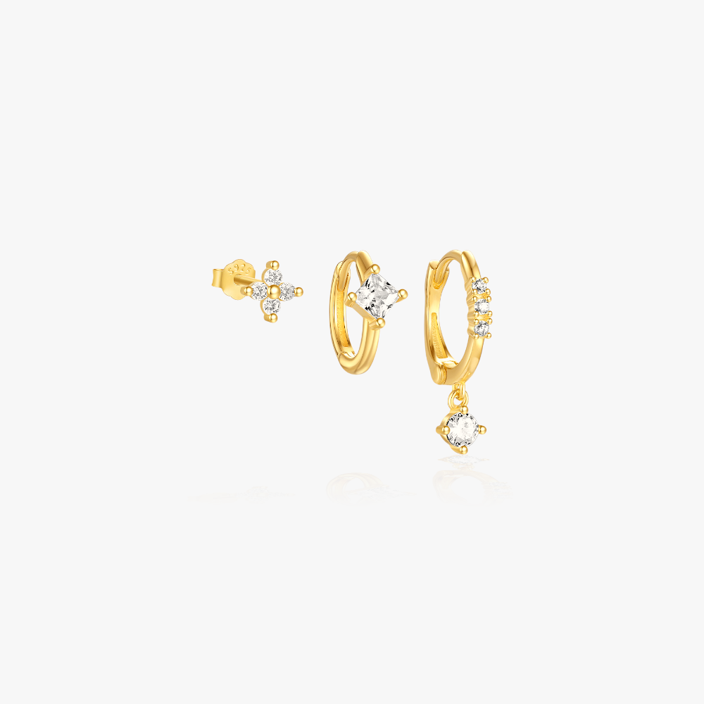 S925 sterling silver diamond flower hoop earrings set for women, minimalist design, trendy jewelry for everyday wear.