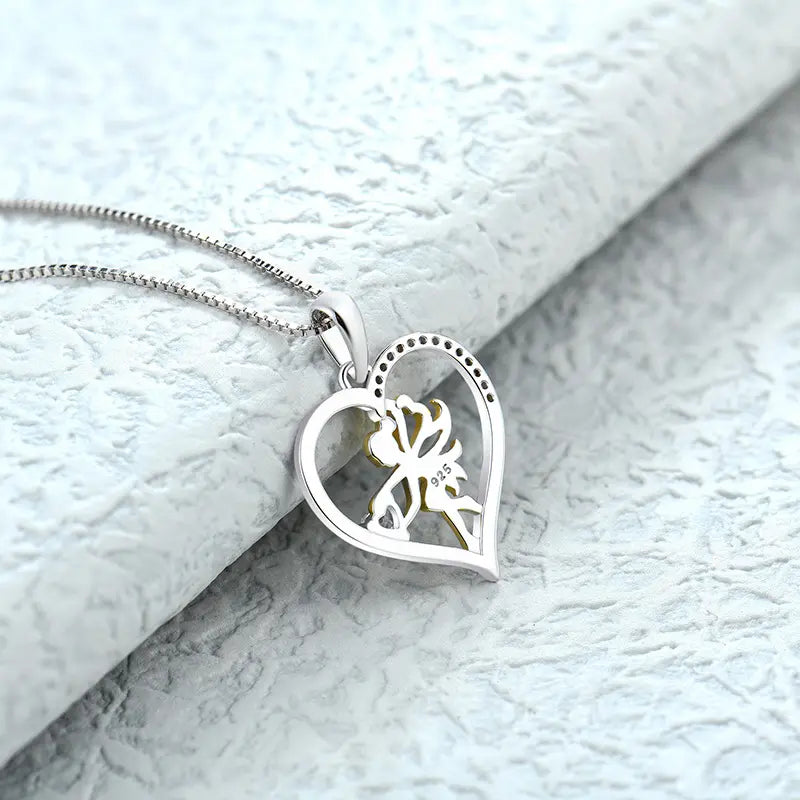 925 Sterling Silver Heart Angel Pendant Necklace