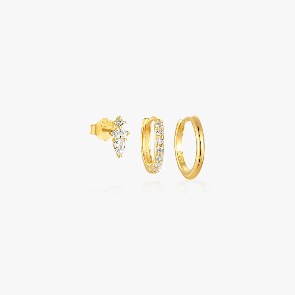 Simple elegant gold huggie hoop earrings with diamonds