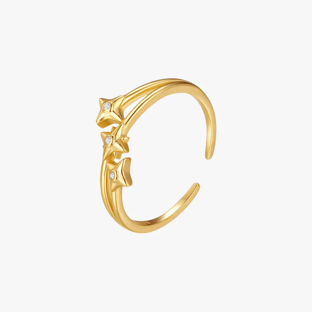 Sterling Silver Open Star Ring with Zircon Accents, gold finish, sparkling star details