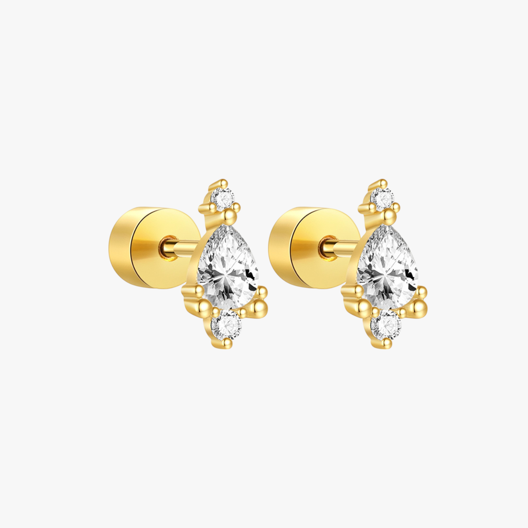 Gold Teardrop CZ Stud Earrings | 925 Sterling Silver | Elegant and Minimalist