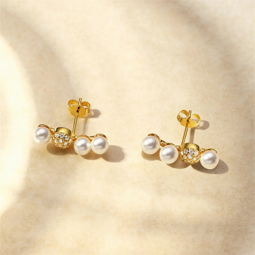 Pearl and Zirconia Bar Stud Earrings