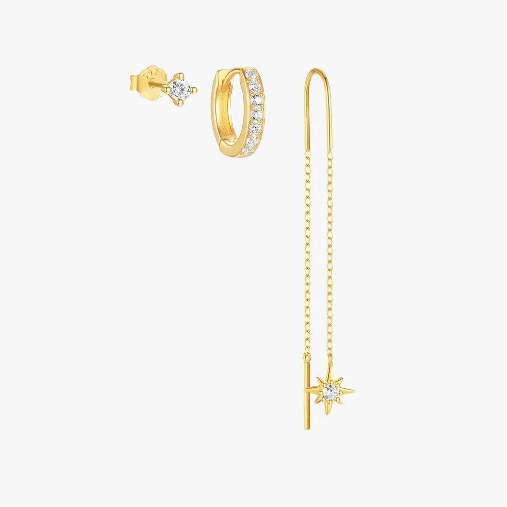 Chain Star Eight-Pointed Star Earrings Set