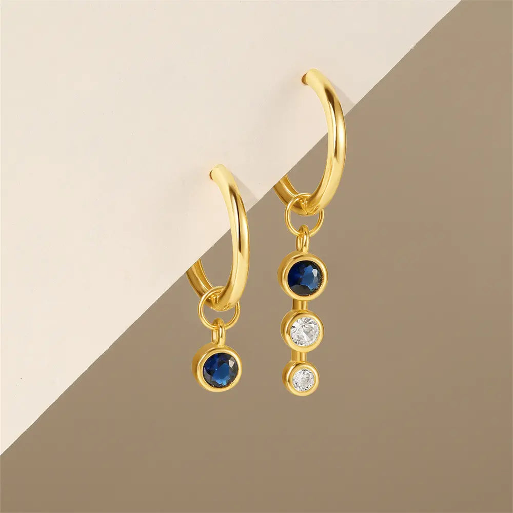 Sapphire and Crystal Drop Hoop Earrings