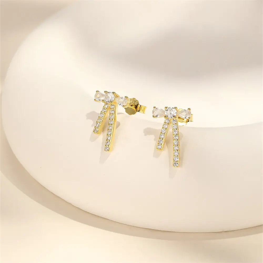 Crystal Bow Ribbon Stud Earrings