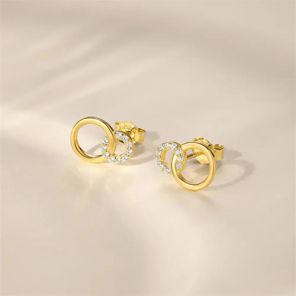 Double Circle Zirconia Stud Earrings