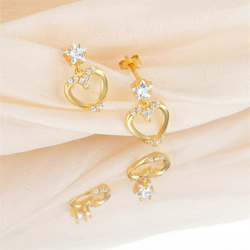 Heart-Shaped Zirconia Drop Earrings