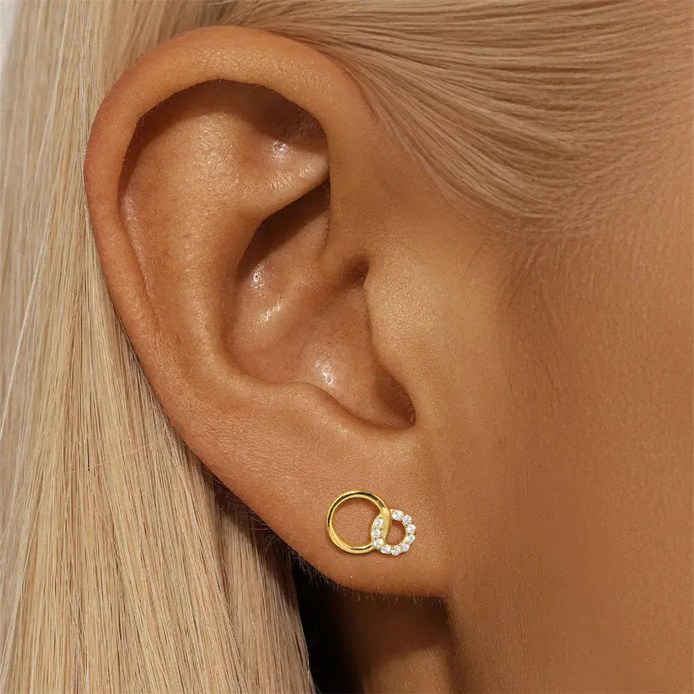 Double Circle Zirconia Stud Earrings