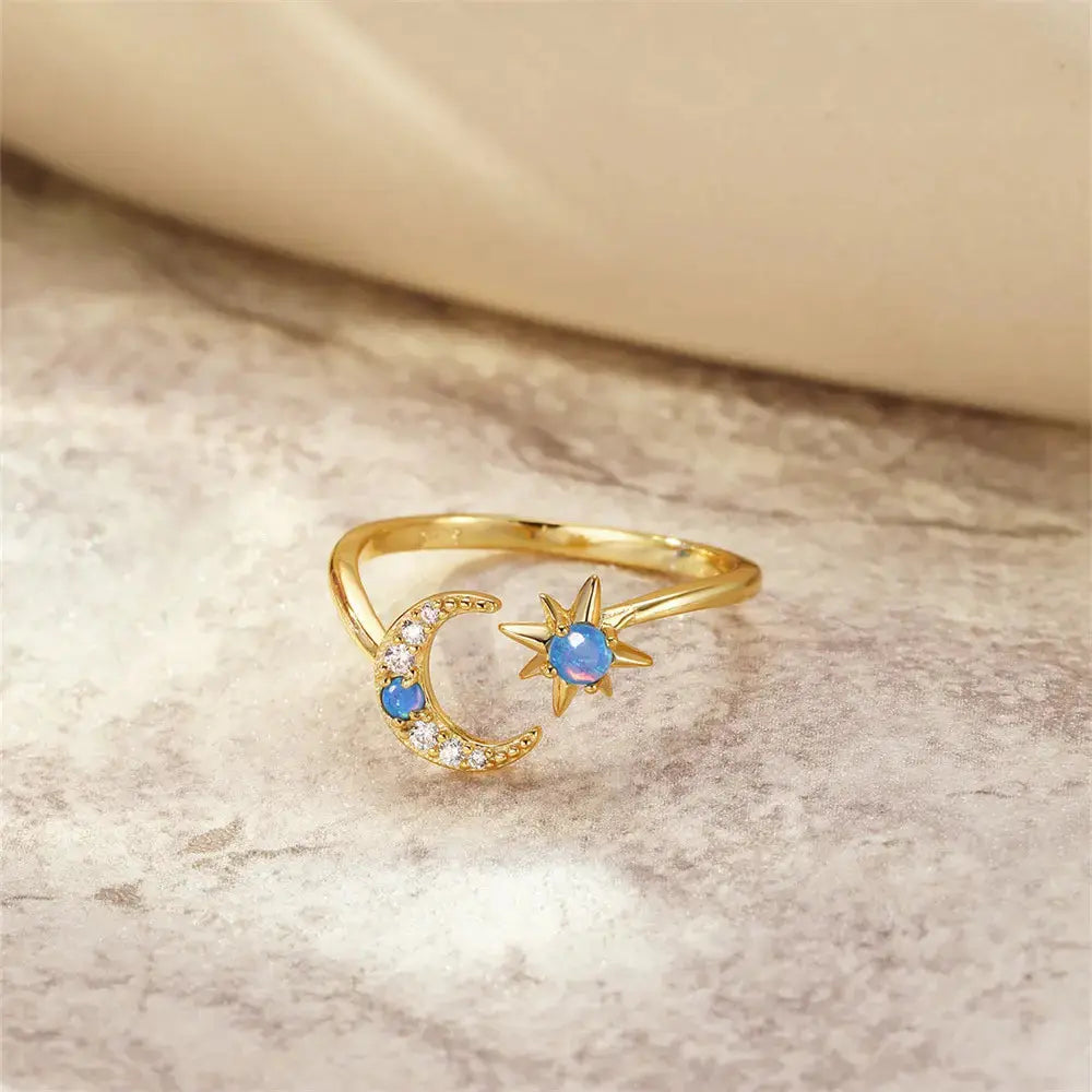 Opal Star and Moon Ring