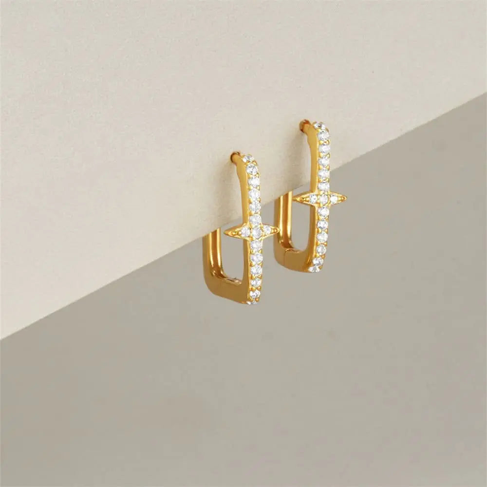 Four-Point Star Square Hoop Earrings