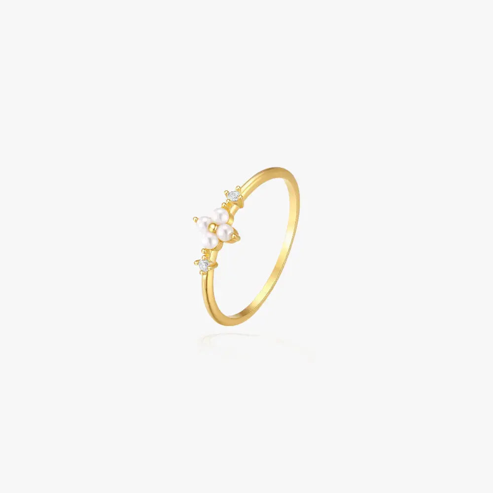 Delicate Pearl Four-Leaf Clover Ring