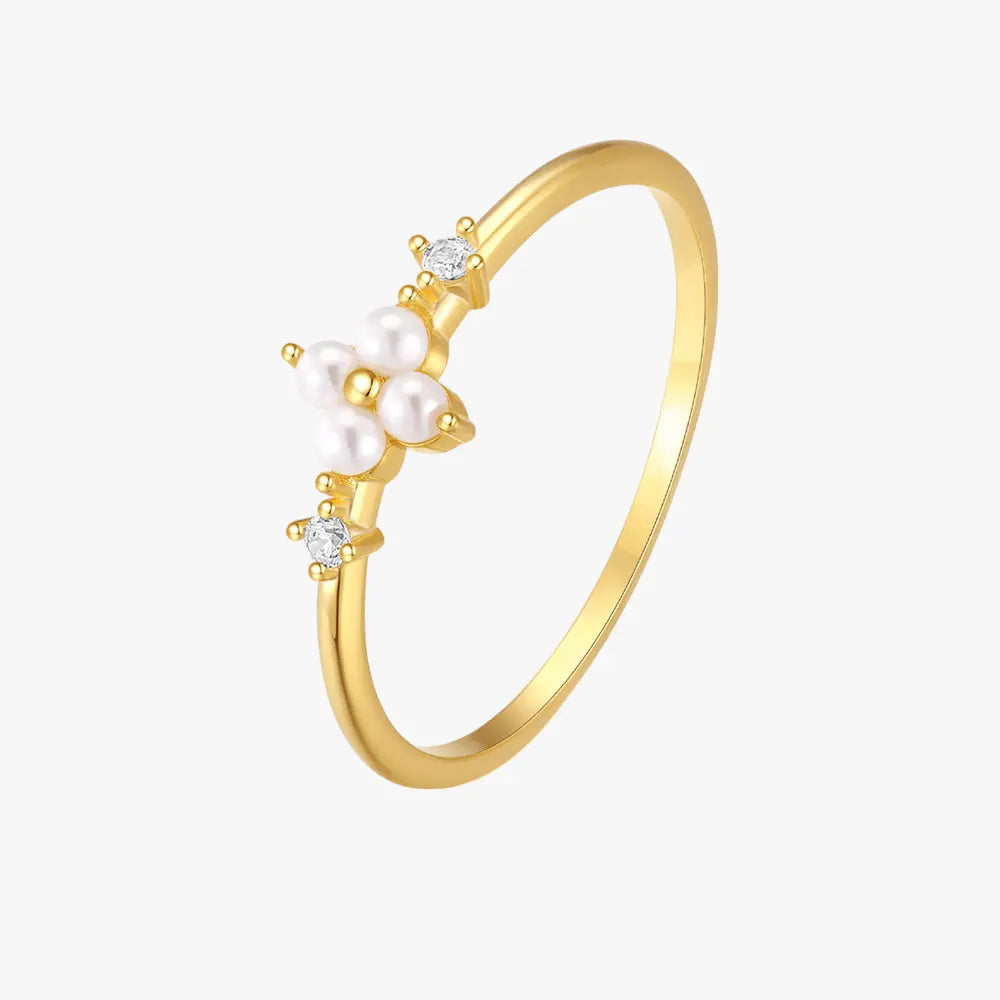 Delicate Pearl Four-Leaf Clover Ring