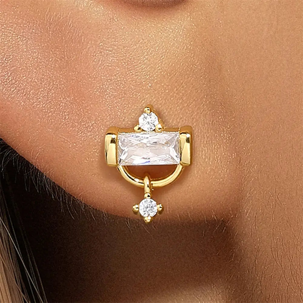 Rectangular Zirconia Hoop Stud Earrings