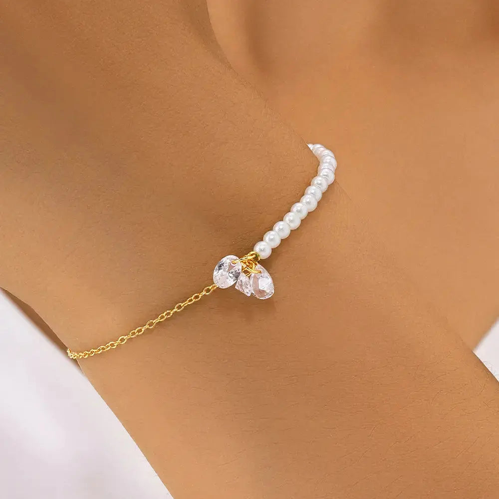 Asymmetrical Pearl & Zirconia Chain Bracelet