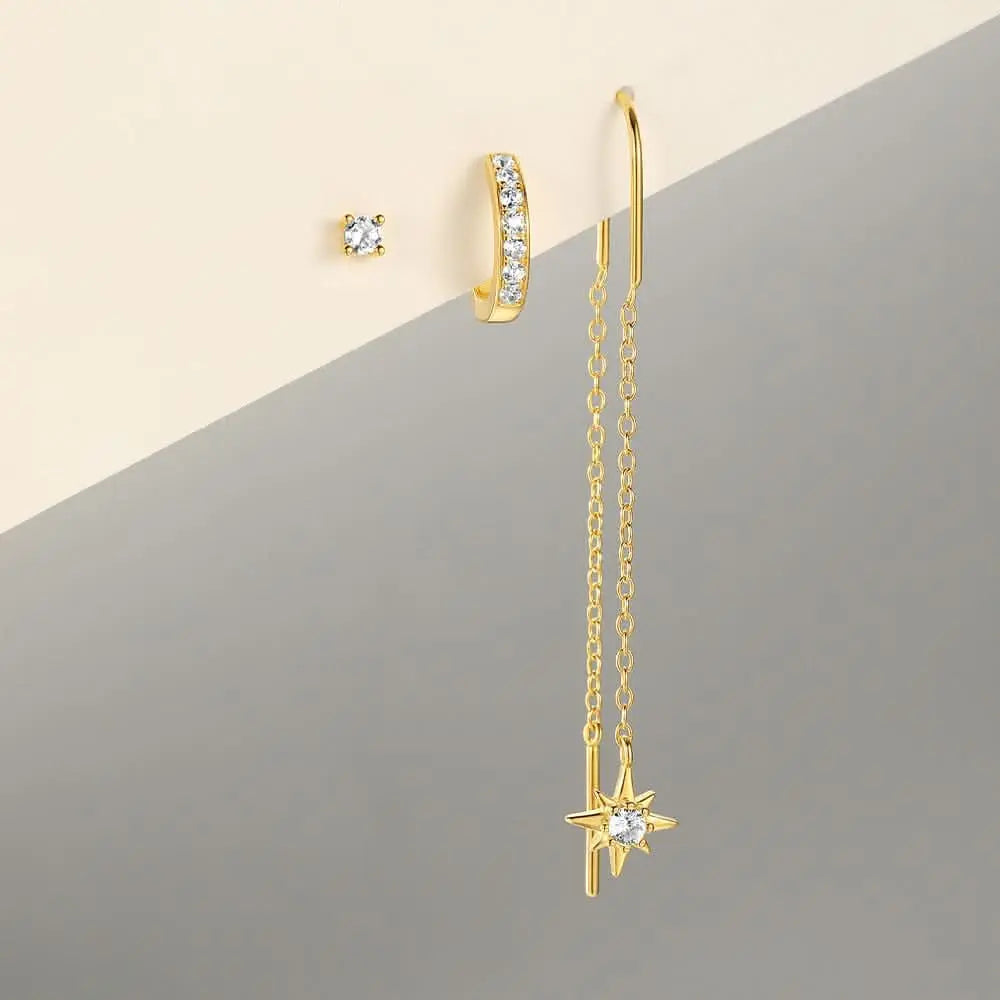 Chain Star Eight-Pointed Star Earrings Set