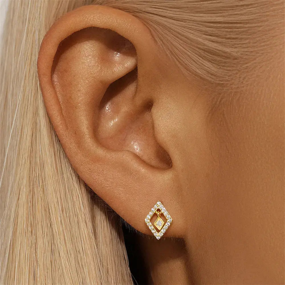 Geometric Zirconia Stud Earrings