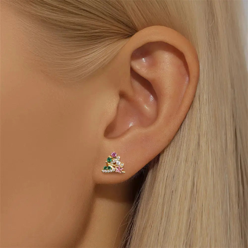 Christmas Tree Multi-Stone Stud Earrings