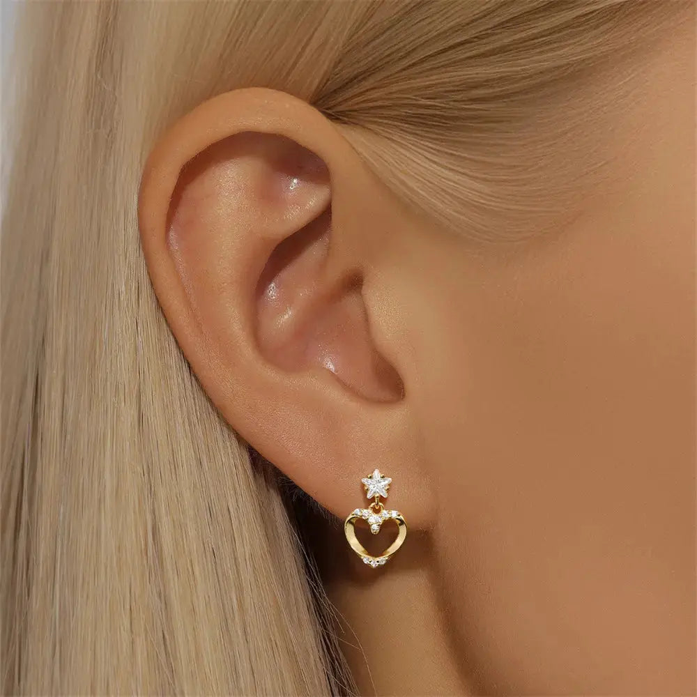 Heart-Shaped Zirconia Drop Earrings