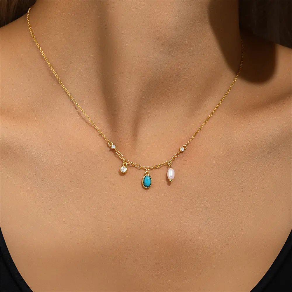 Turquoise and Pearl Pendant Necklace