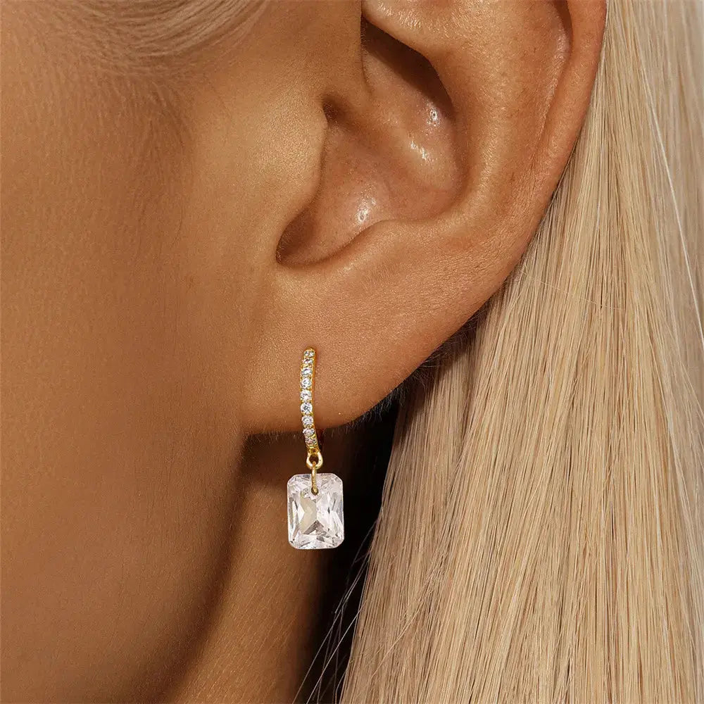 Rectangle Drop Hoop Earrings