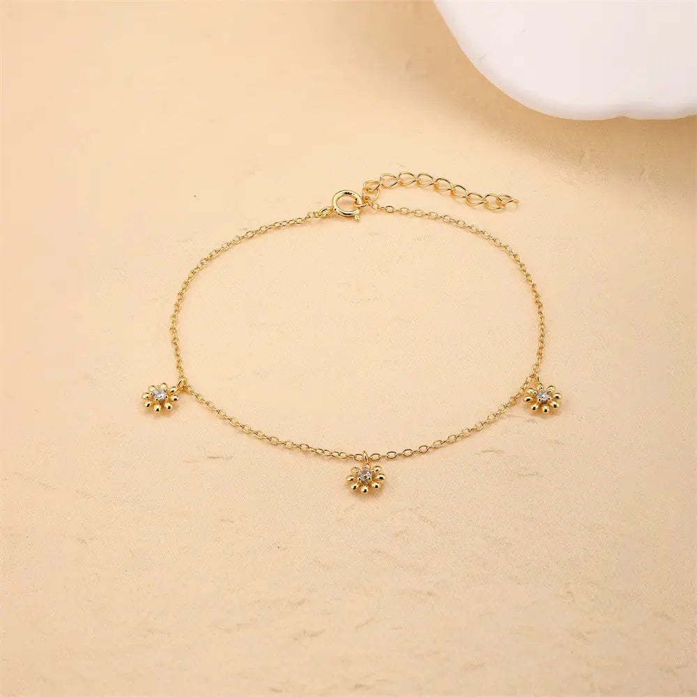 Dainty Flower Pendant Sterling Silver Bracelet