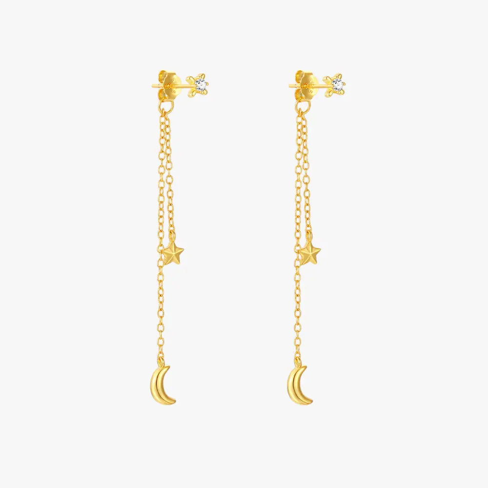 Celestial Star and Moon Tassel Drop Earrings