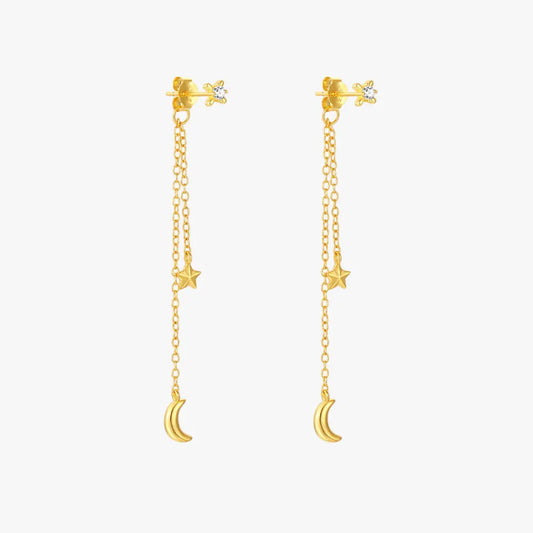 Celestial Star and Moon Tassel Drop Earrings