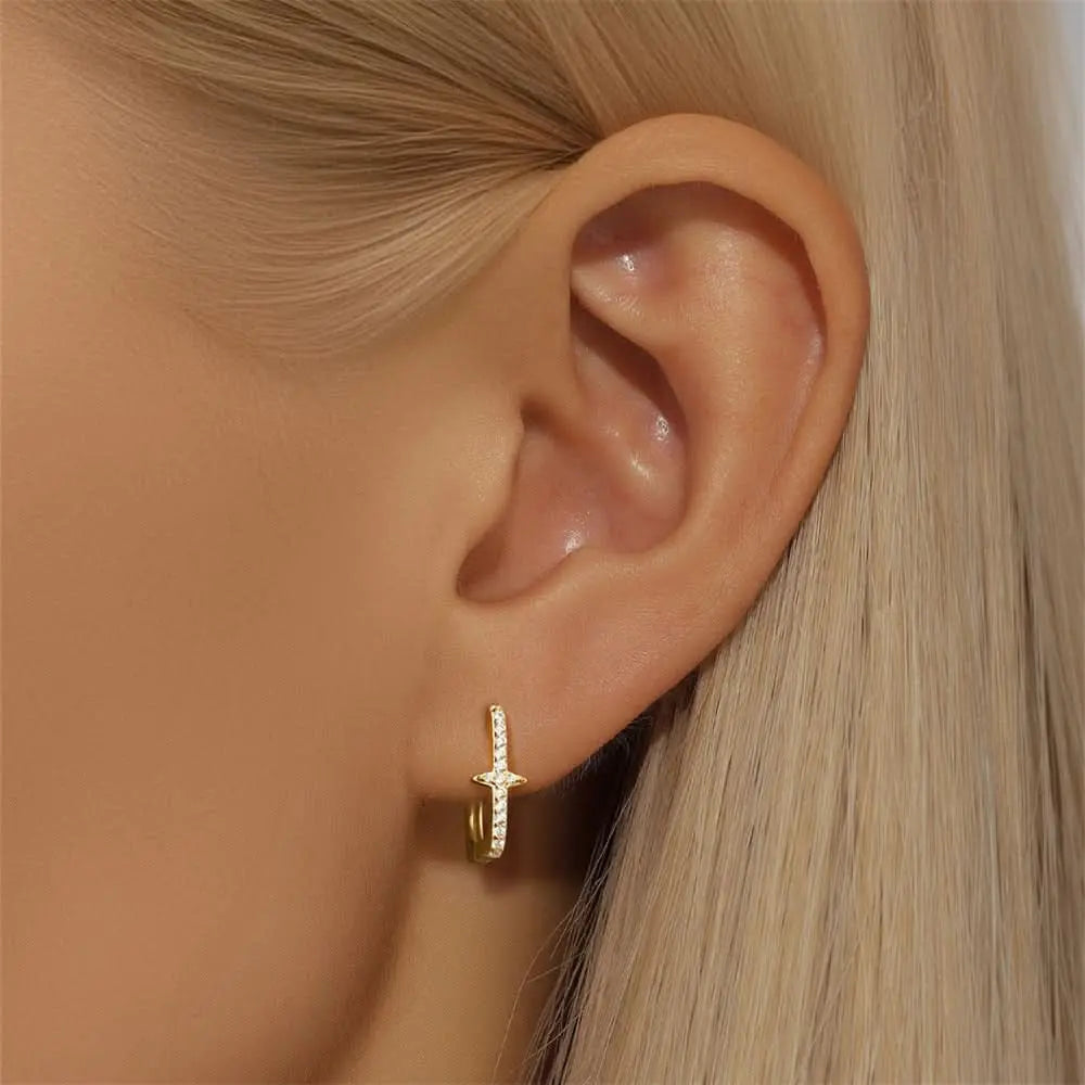 Four-Point Star Square Hoop Earrings