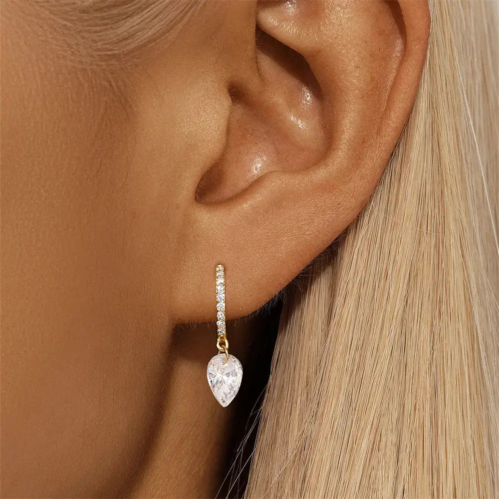 Heart-Shaped Drop Hoop Earrings