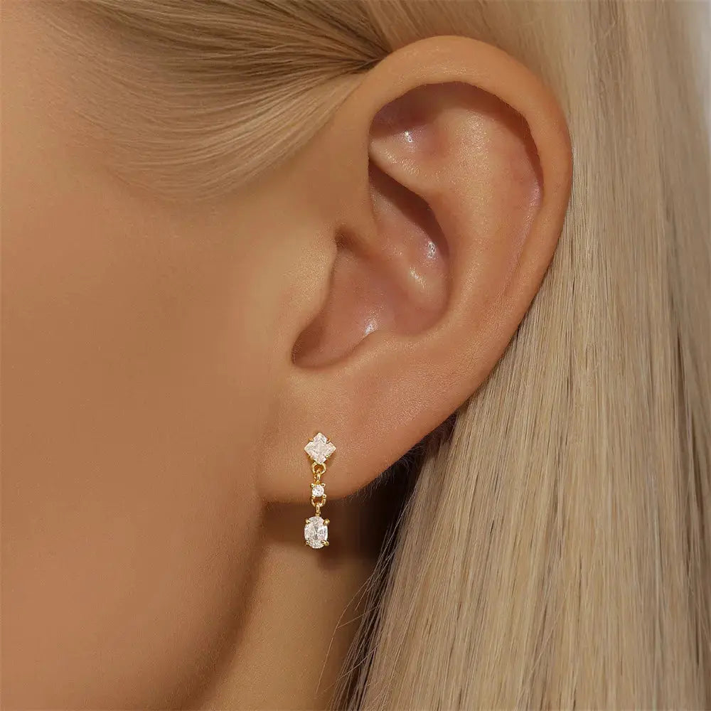 Sparkling Zircon Dangle Stud Earrings