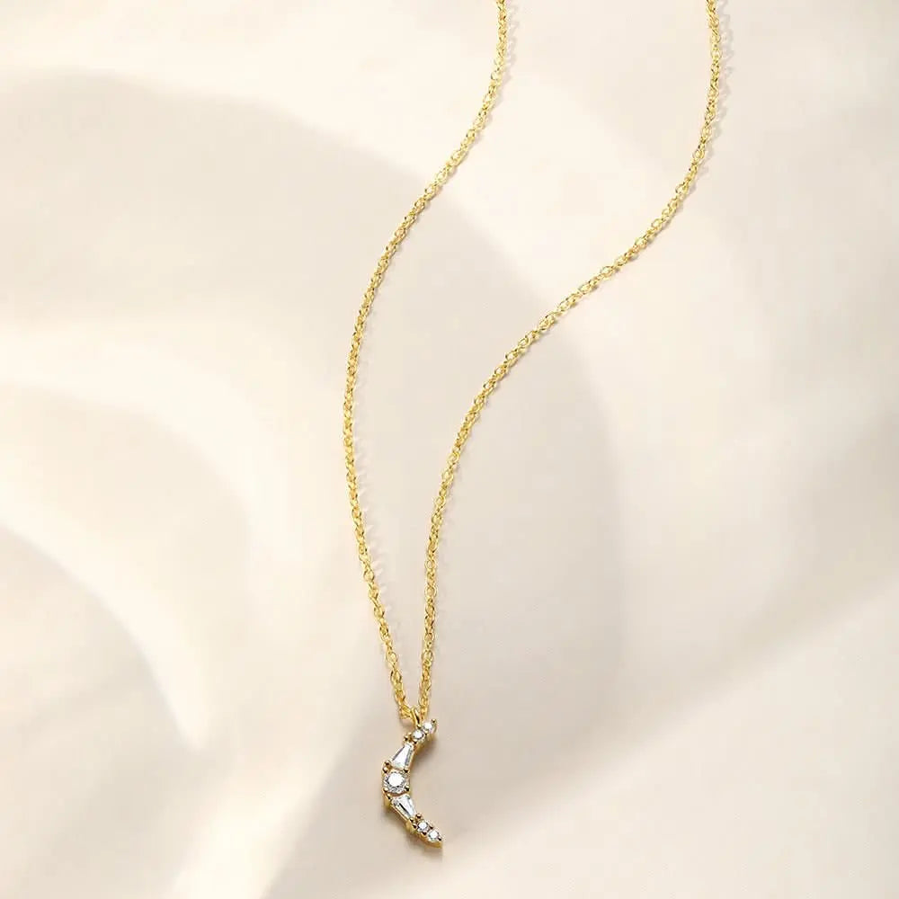 Crescent Zircon Geometric Pendant Necklace